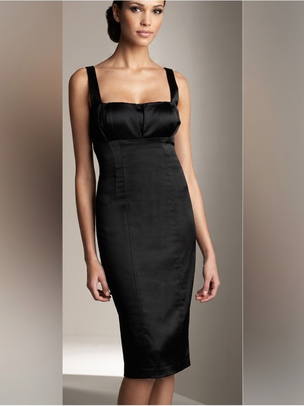 Calvin Klein Black Sheath Satin Effect Midi Dress